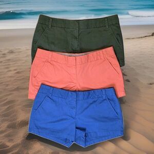 Lot Of 3 J Crew Chino Shorts Limited Edition Women's 12 Blue Coral Green 61456